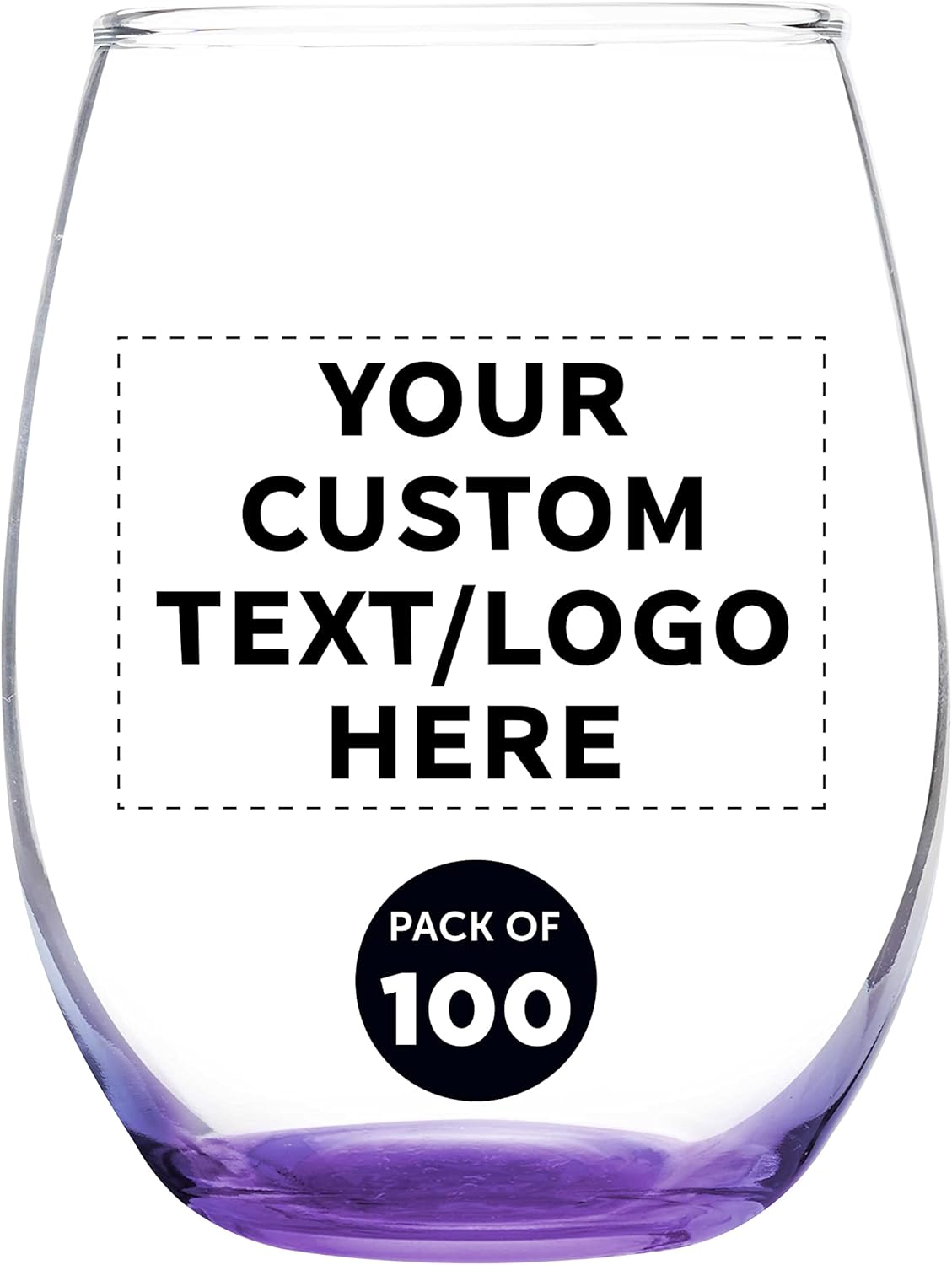 Custom Stemless Wine Glass 9 oz. Set of 100, Personalized Bulk Pack - Great for Wedding Favors