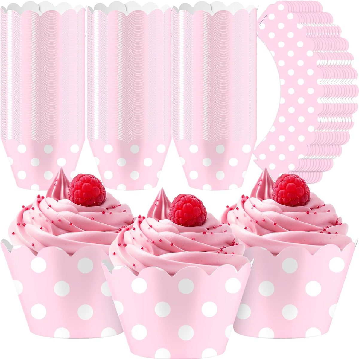 Domensi 100 Pcs Pink Polka Dots Cupcake Wrappers Rustic Cupcake Liners Baking Cups Baking Liners