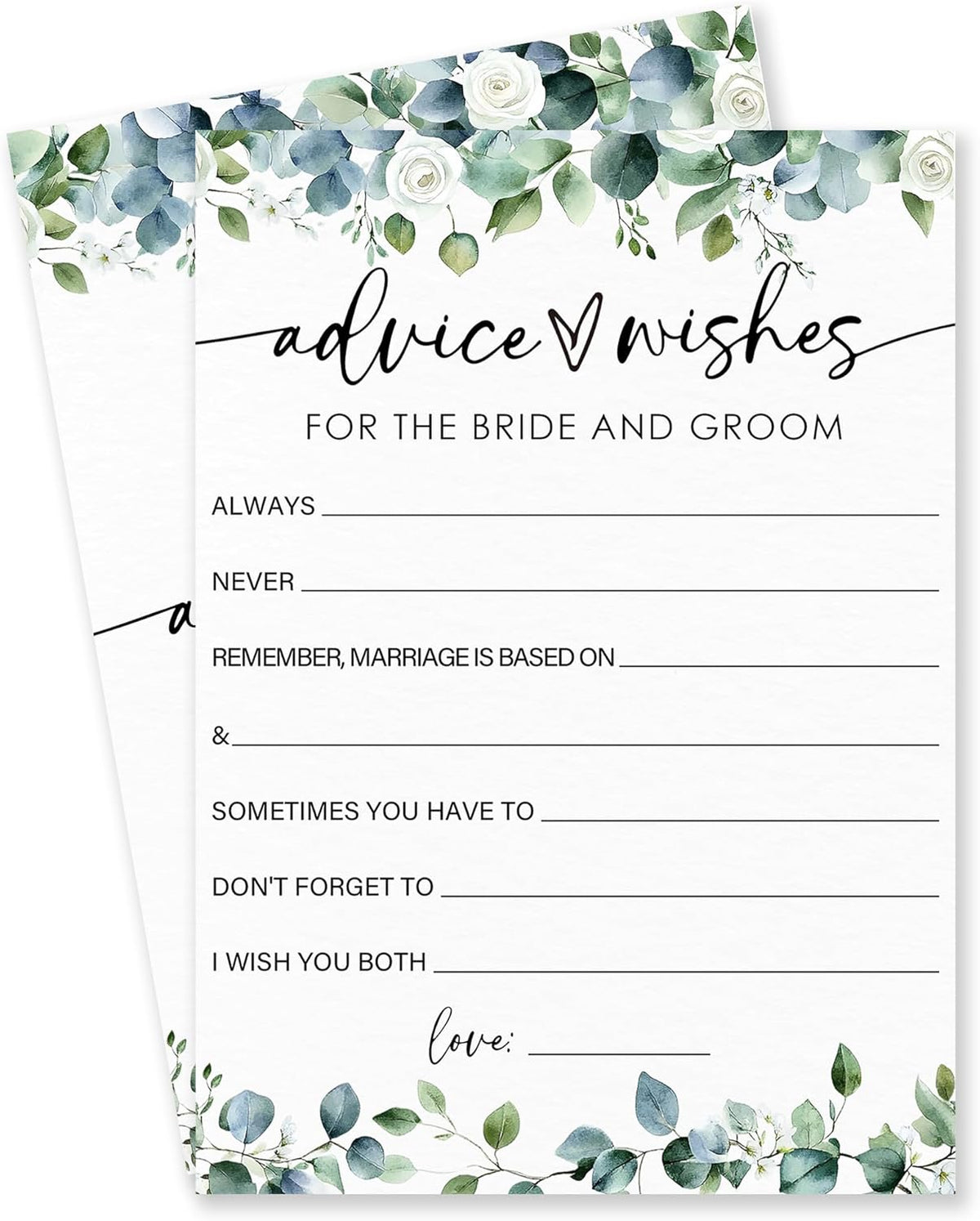 Advice & Wishes - Botanical Bridal Shower Game Cards - 50 Pcs Eucalyptus Leaves Game Cards - Funny