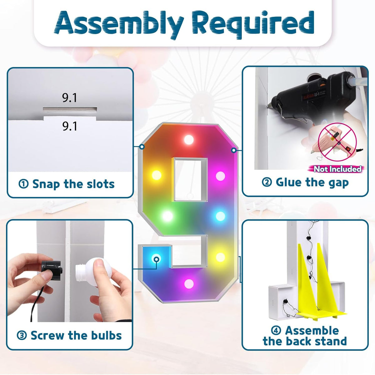 imprsv 3FT Colorful Marquee Numbers,18 Colors Number 9 with Remote, Light Up Numbers Sign for 3rd