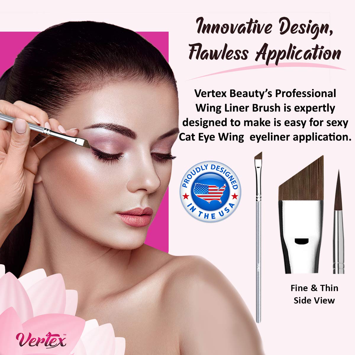 Angled Eyeliner Brush Slanted - Small Thin Winged Liner For Clean Lines To Apply Smooth Liquid Gel