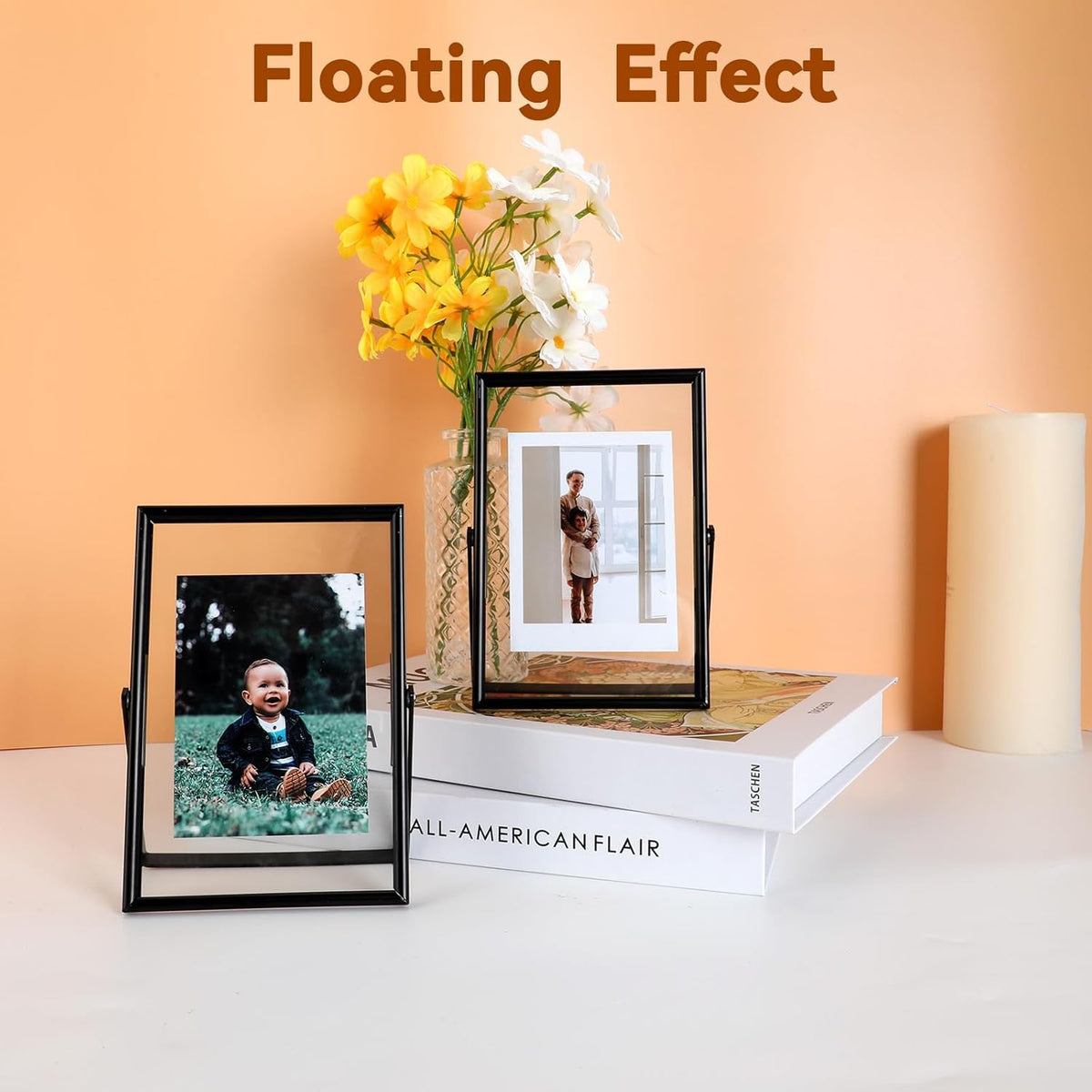 Black Floating Frame (4"x6",Vertical), For Picture 3.5x5, 2x3, 1x2, Tabletop Shelf Photo Frame