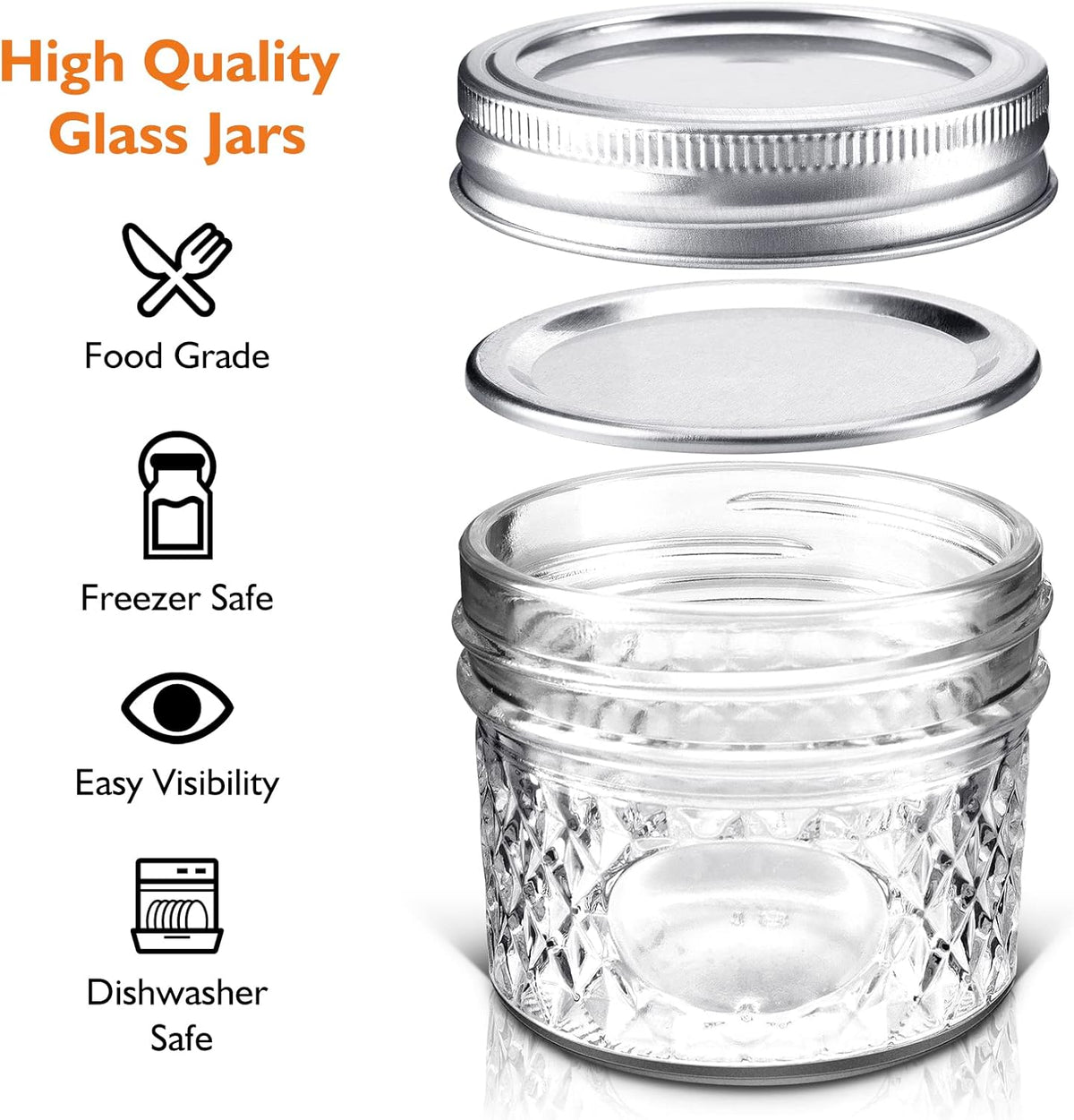 asika Mini Glass Jars,Canning Jars 4 oz With Lids, Small Glass Jars Ideal for Food Storage, Jam