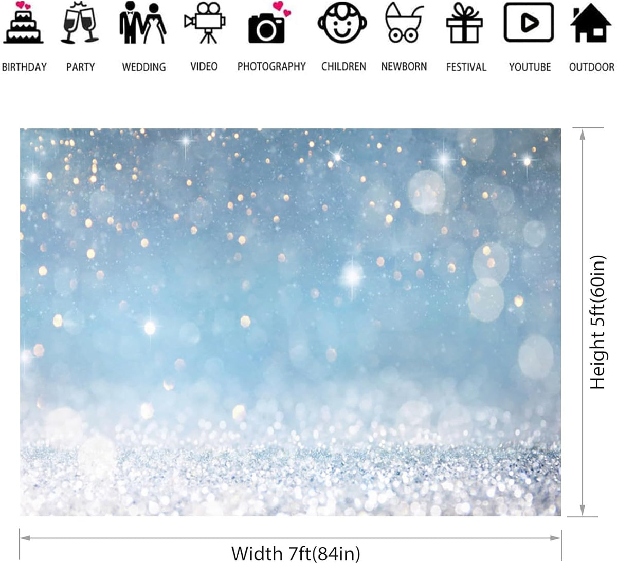 7x5ft Blue Bokeh (Not Glitter) Backdrops Birthday Party Abstract Golden Sparkling Spots Photography