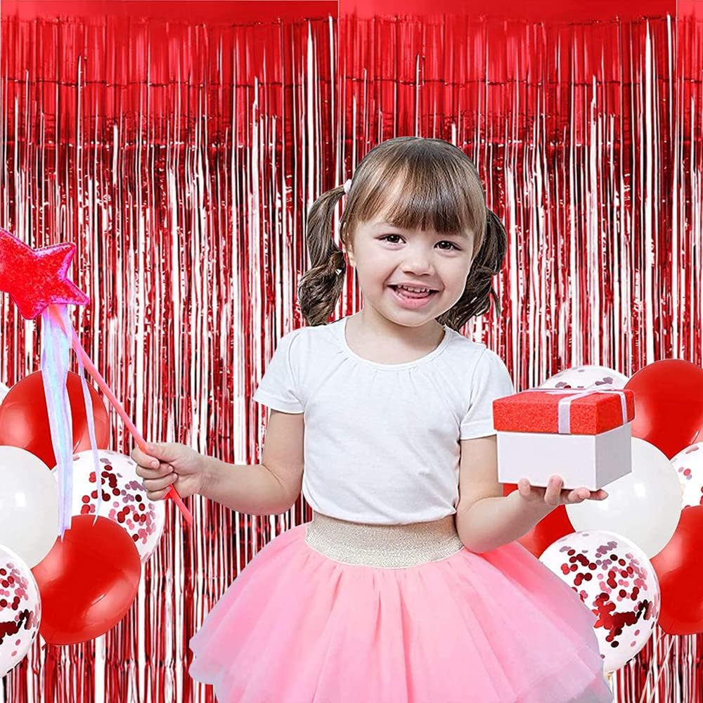 BEISHIDA 2 Pcs Red Door Streamers Tinsel Curtain Party Streamers Backdrop Fringe Foil Wall