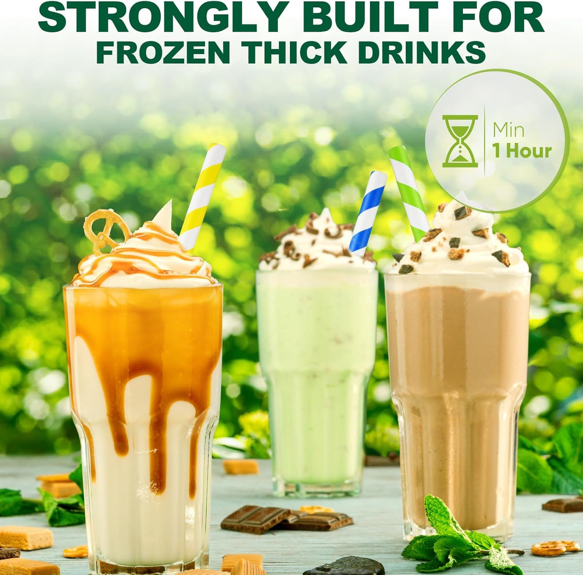 [10mm Wide] 8.5 inch Colossal Paper Straws for Smoothie & Milkshake - Colorful Stripes (Pack of 100)