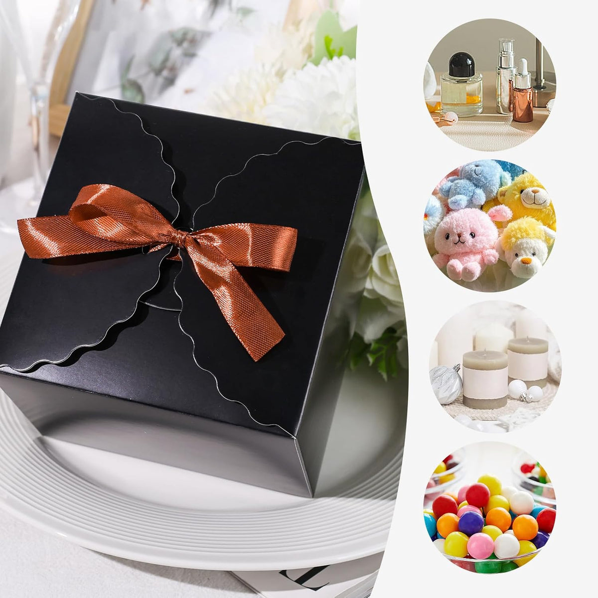 VGOODALL 10PCS Gift Candy Boxes, Black Treat Box with Ribbon Paper Candy Boxes for Wedding Cookie
