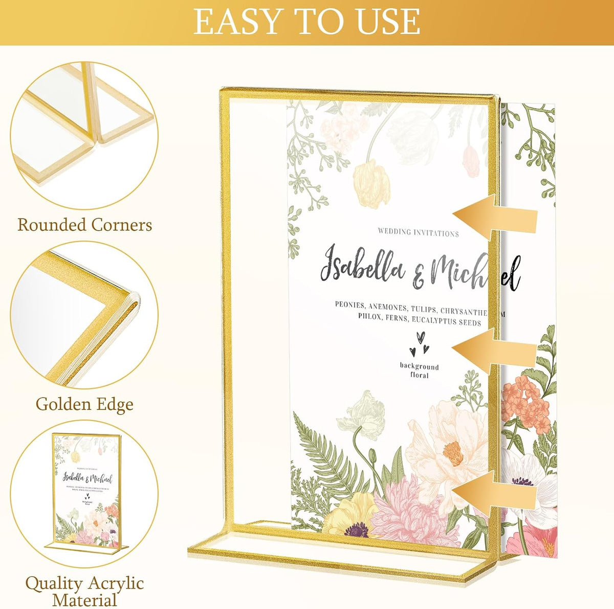 Hoteam 24 Pack 4 x 6/6 x 4 Clear Acrylic Sign Holder with Gold Border, Gold Picture Frame, Double