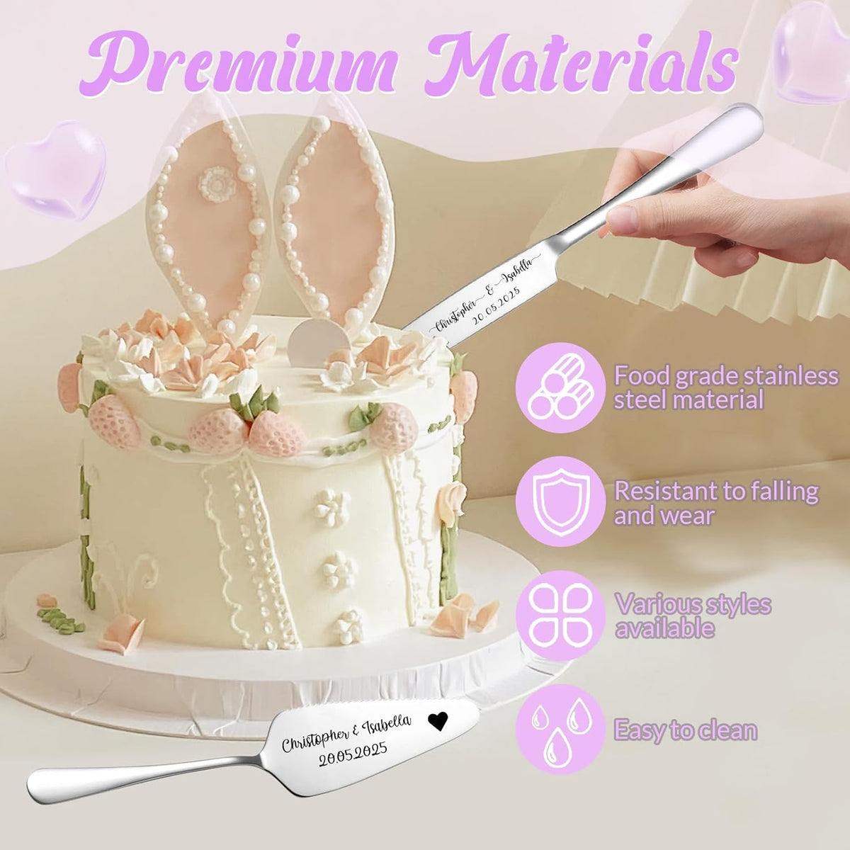 Custom Wedding Cake Knife and Server Set,Personalised Cake Serving Kit,Engraved Cake Cutting Set