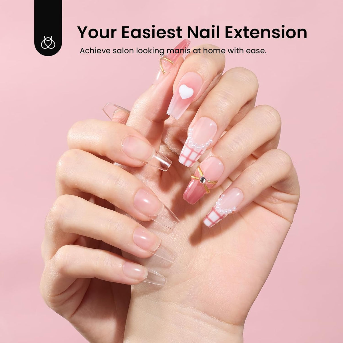 Beetles Gel Nail Kit Medium Coffin with Nail Dehydrator and Primer, 576Pcs Half Matte Etch-X Gel