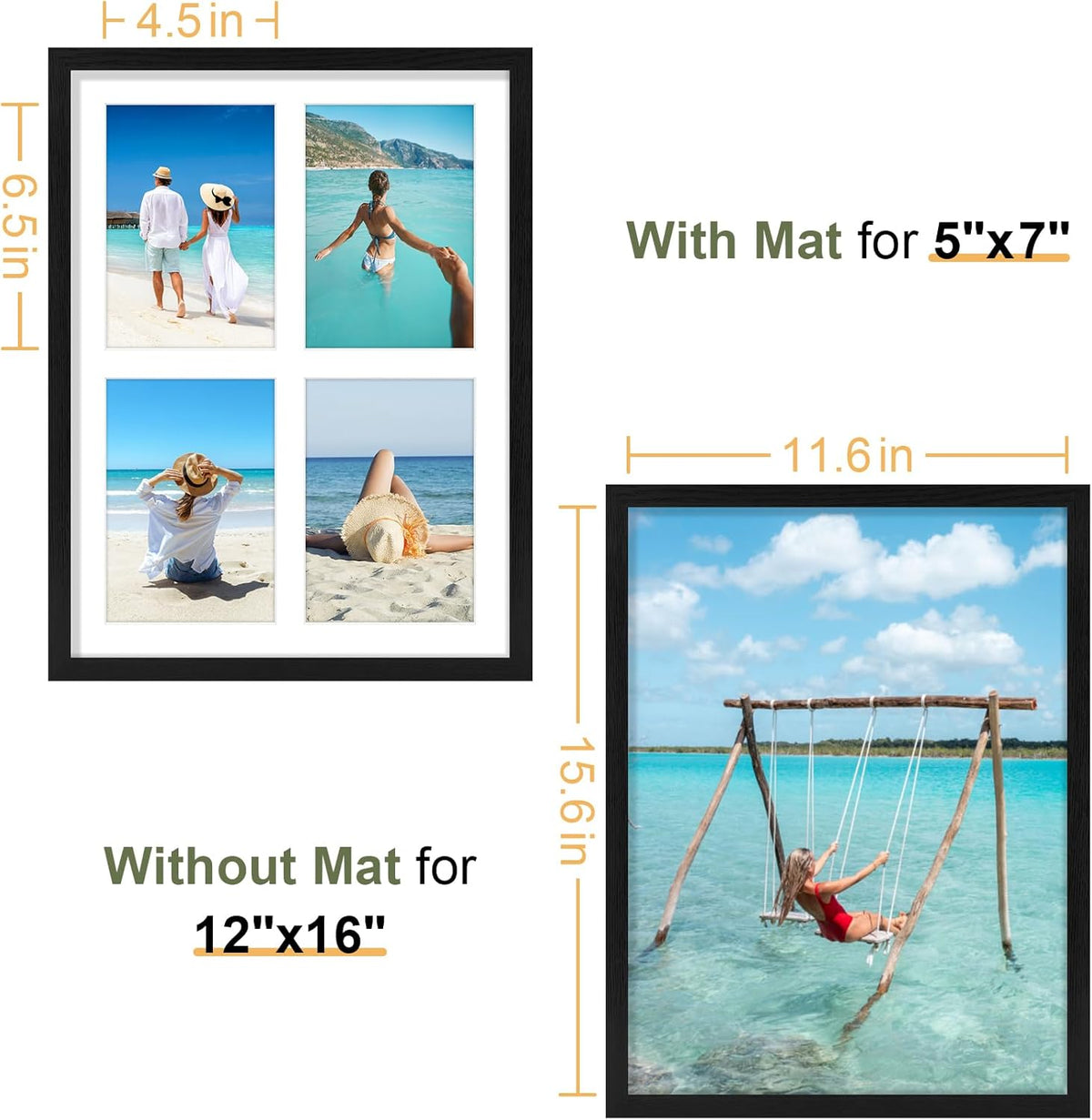 Vittanly 12x16 Collage Picture Frame, Displays 4Pcs 5x7 Pictures with Mat, Picture Frames Collage