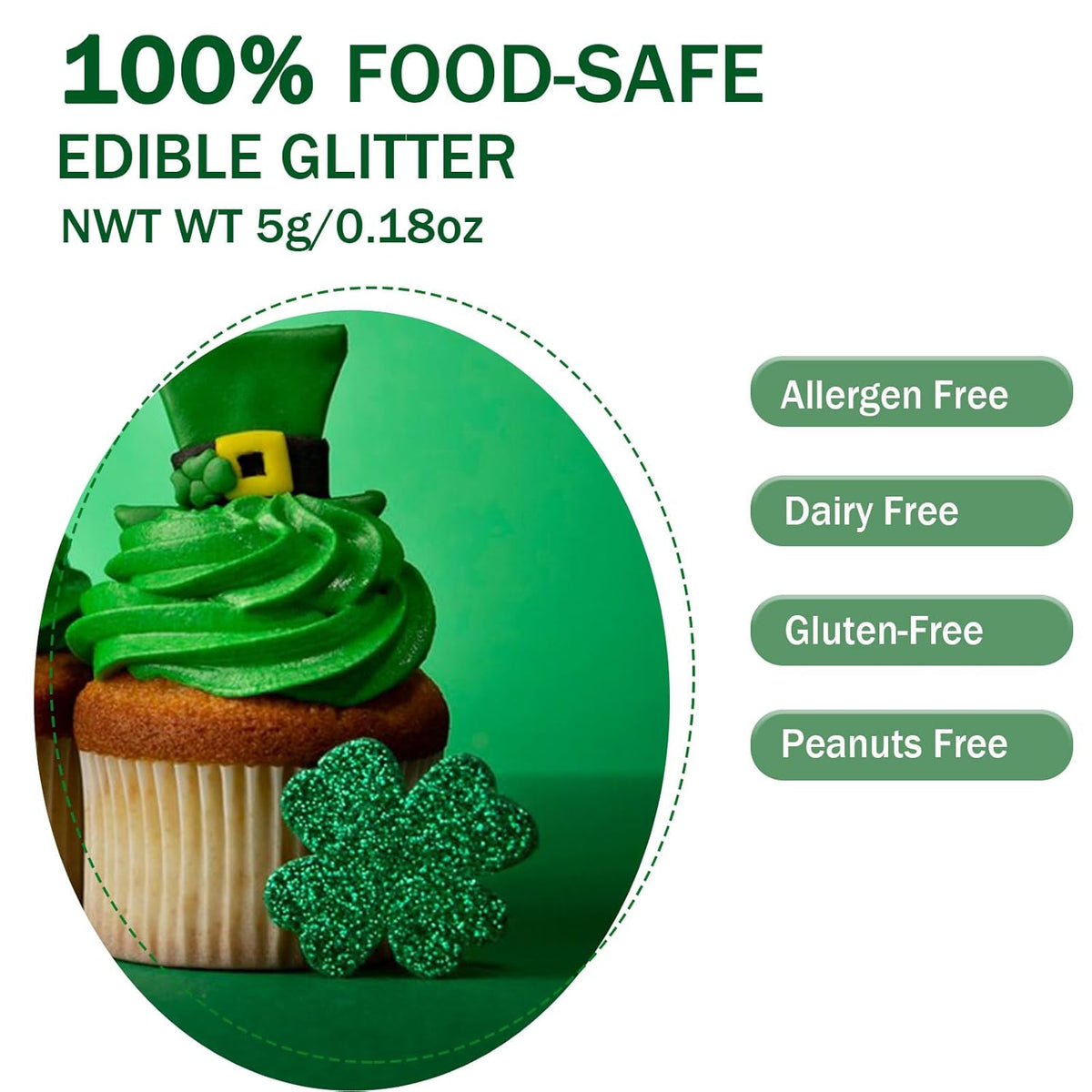 Green Edible Glitter Glimmer Powder for Cakes Drinks - Colaele 5 grams Food Grade Luster Dust