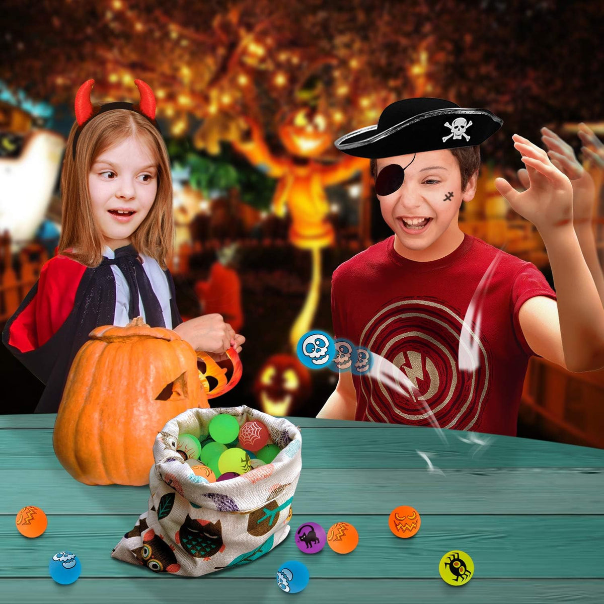 72 Glow in The Dark Bouncing Balls,8 Halloween Theme Designs for Halloween Party Favor Supplies
