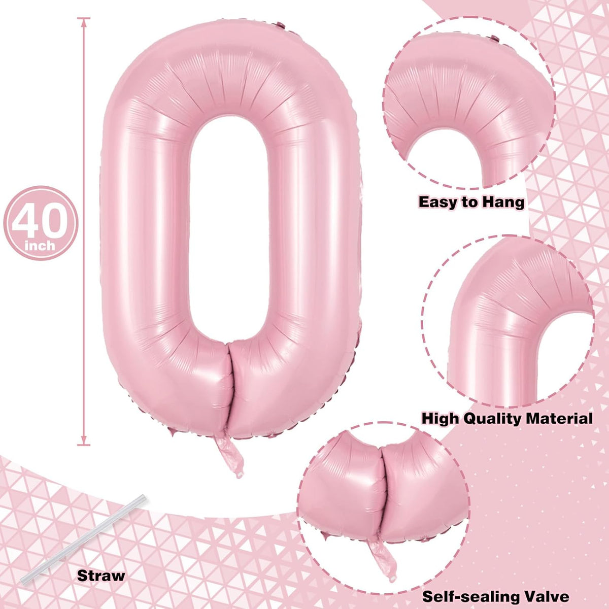 Pastel Pink 10 Balloons Number, 40 Inch Foil Number 1 & 0 Balloons for 10 Year Old Birthday