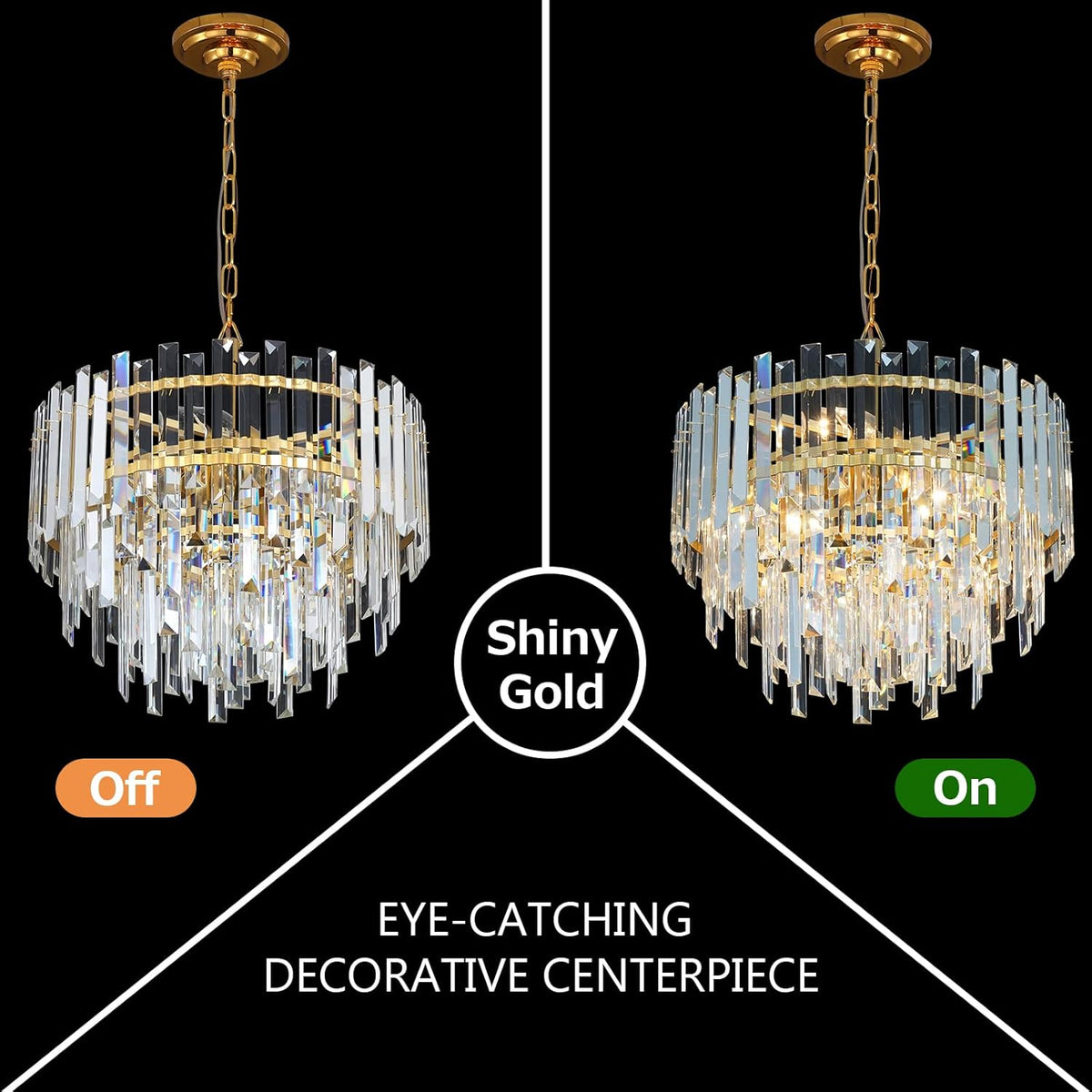 Gold Copper Crystal Chandelier Lighting 17.7'' for Dining Rooms Bedroom Foyer Entryway Ceiling