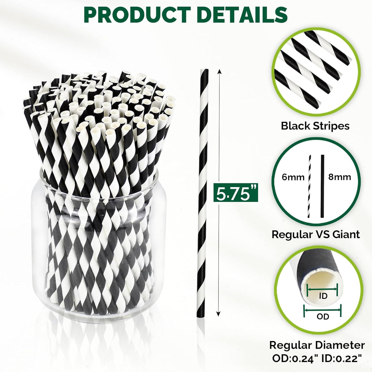 [500 Counts] Chunspak 5.75 inch Eco-friendly Disposable Short Paper Drinking Straws Bulk for