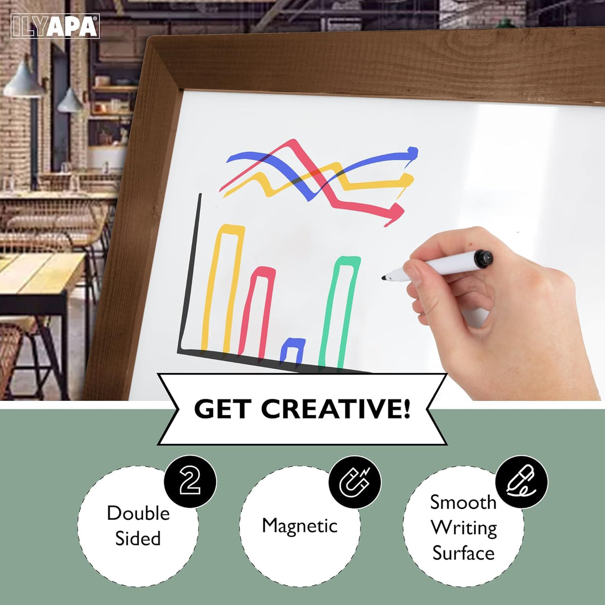 Ilyapa Wooden A-Frame Whiteboard Sign - 40 x 20 inch Magnetic Dry Erase Sidewalk Menu Board