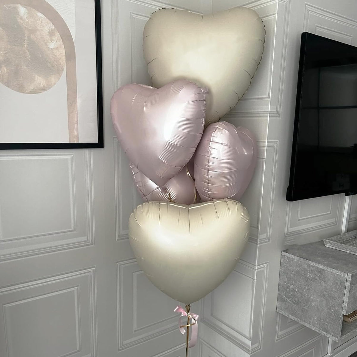 Pink White Heart Balloons, 18 Inch Baby Pink and Cream Helium Foil Heart Balloon 10Pcs Pastel Nude
