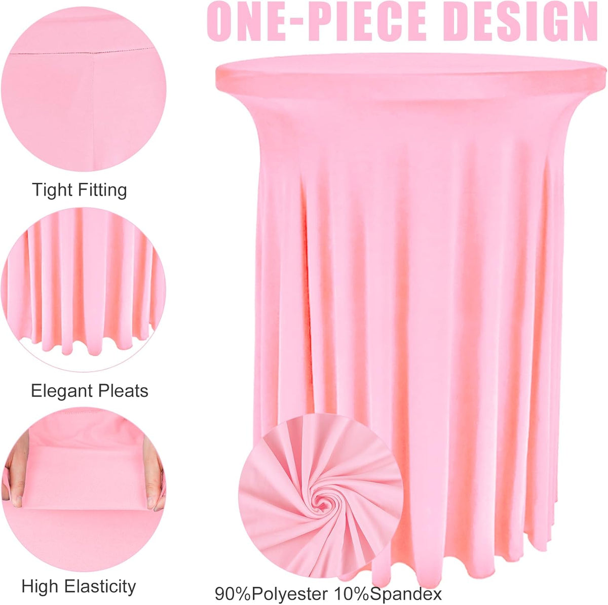 6 Pack Round Cocktail Tablecloth 32"x 43" Spandex Cocktail Table Skirt, Washable Stretch Fitted