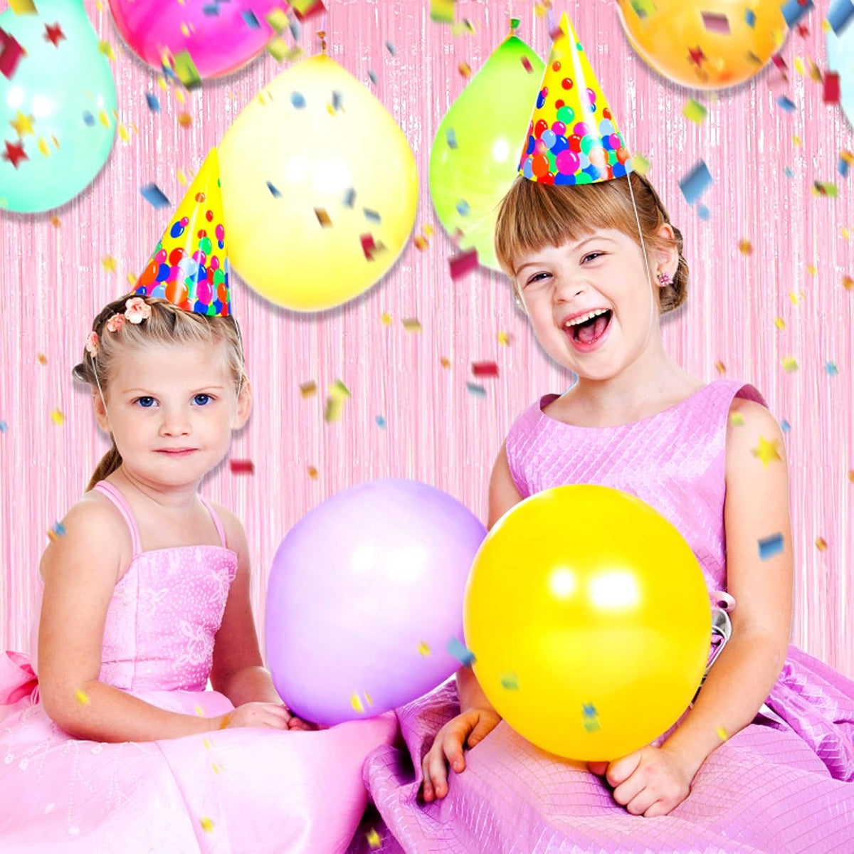 3 Pack Macaron Pink Foil Fringe Curtain Backdrop, 3.28Ft x 8.2Ft Metallic Tinsel Foil Fringe