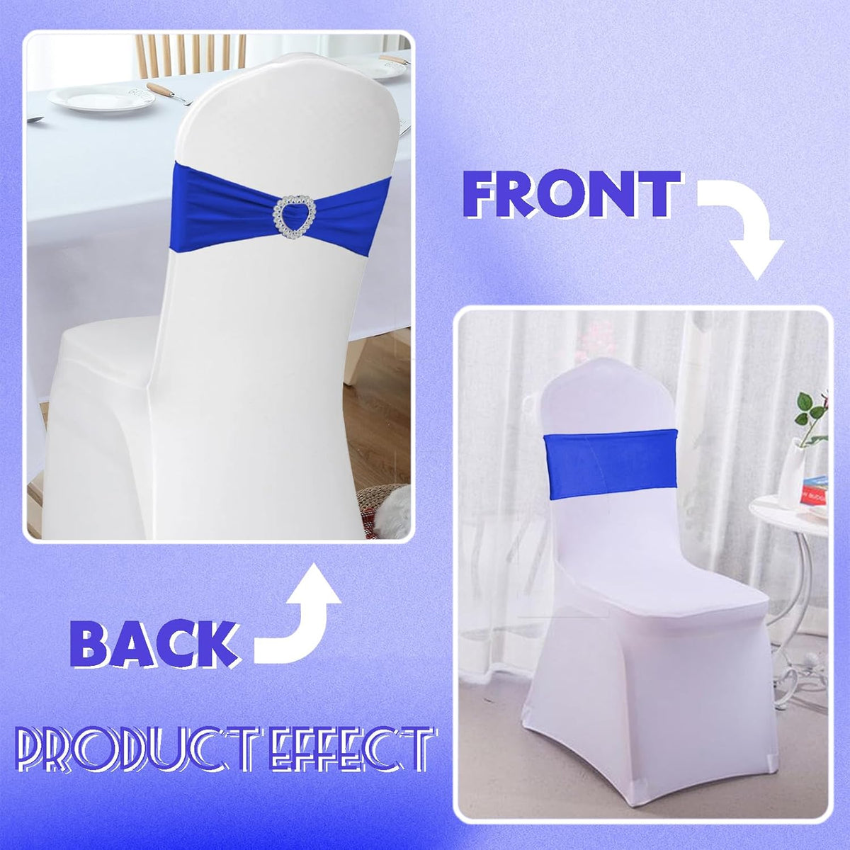 100PCS Spandex Stretch Royal Blue Chair Sashes Bows Universal Elastic Chair Cover Bands Ties with