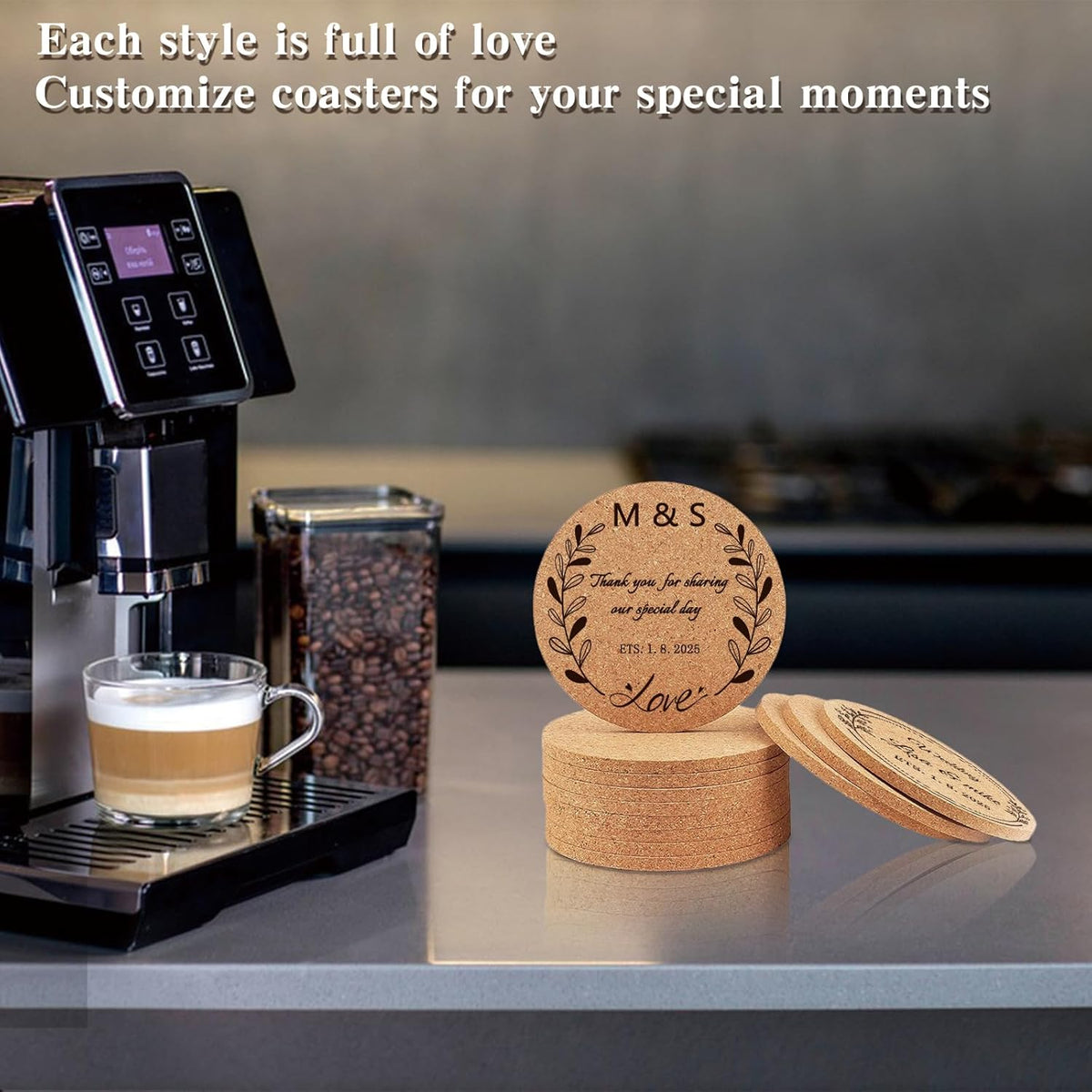 Custom Coasters Personalized Cork Coasters Bulk with Logo Wedding Personalized Cork Natural Wood