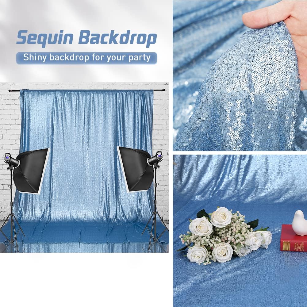 Eternal Beauty Baby Blue Sequin Backdrop, 6x8 Ft Glitter Background Curtains for Shimmer