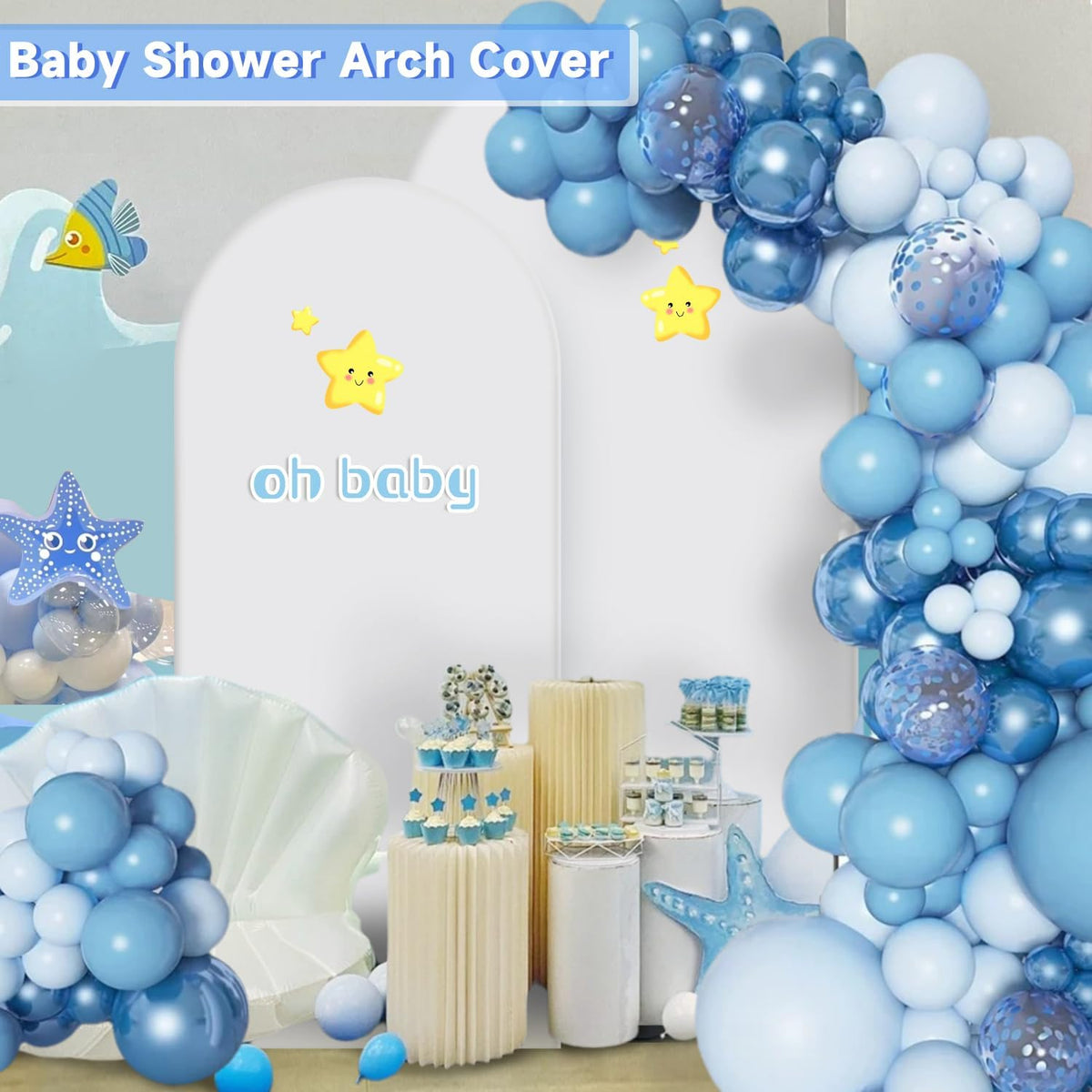 Hemmotop White Arch Backdrop Cover Set 7.2 ft, 6 ft, 2 Sided Stretchy Spandex Fitted Balloon Arch
