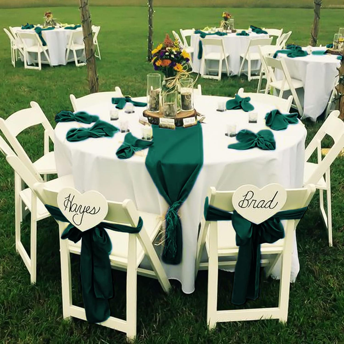fani 120 PCS Forest Green Satin Chair Sashes Bows Universal Chair Cover for Wedding Reception