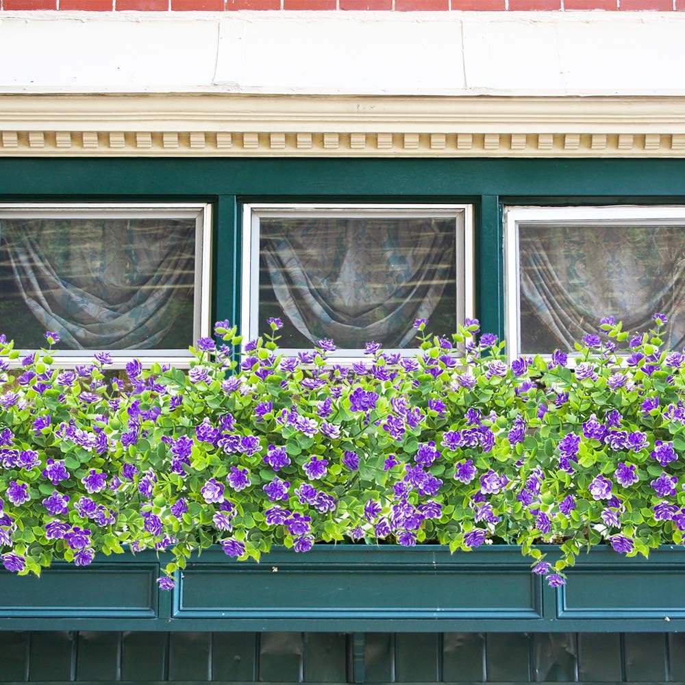 10 Bundles Artificial Fake Flowers, Faux Outdoor Plastic Plants UV Resistant Shrubs Outside Indoor