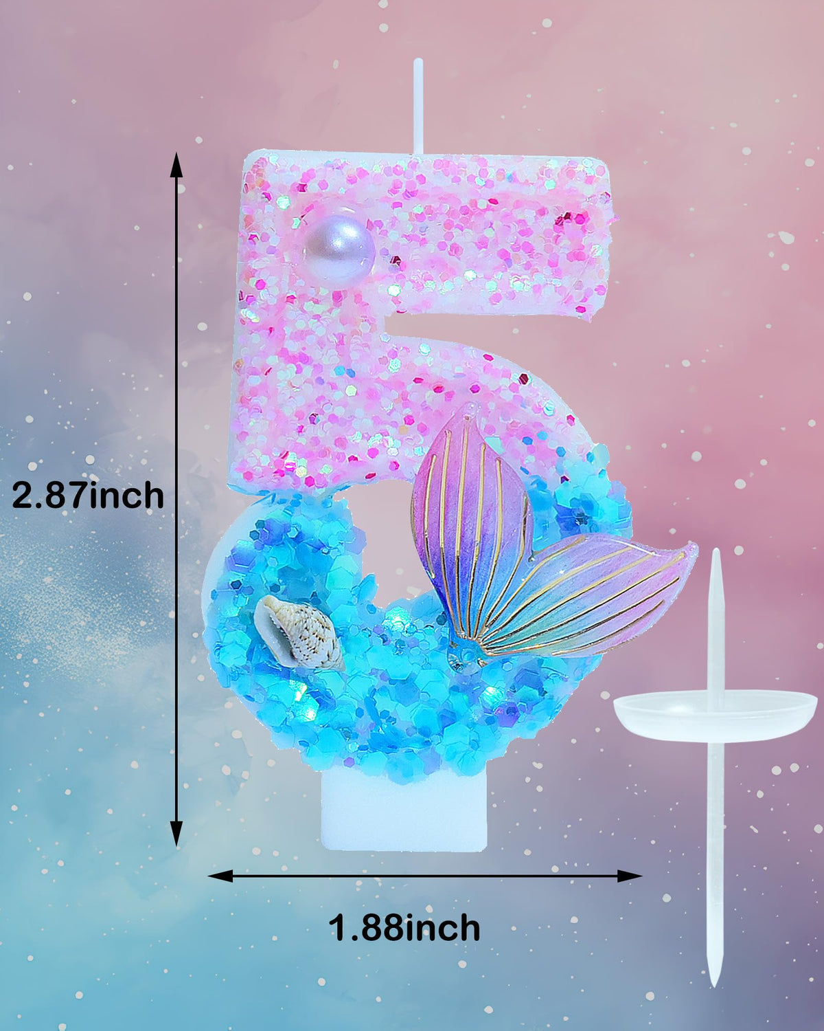Mermaid Themed Birthday Candles, Number 5 Girls Glitter Birthday Party Supplies,Anniversary Party