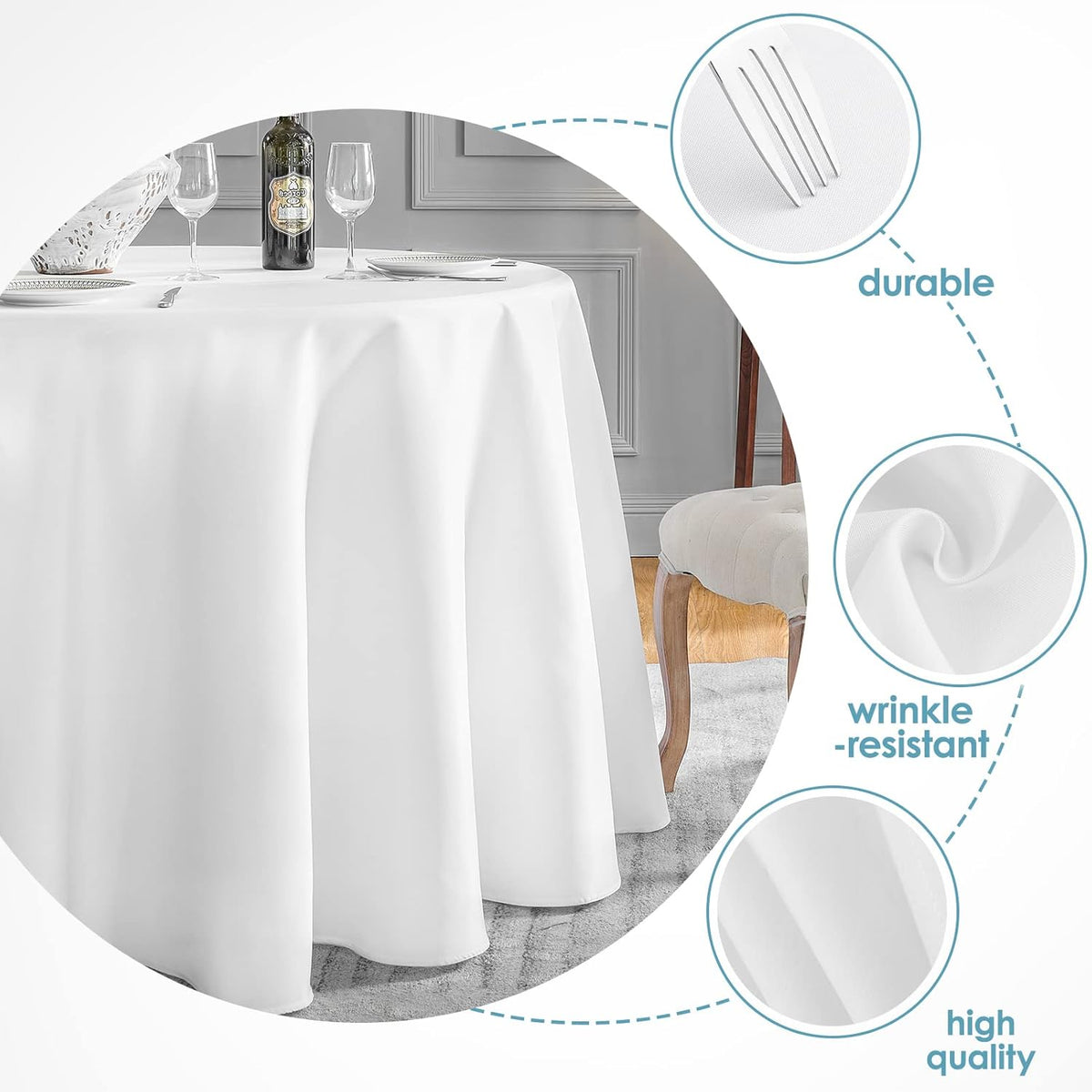 VidaFete 6 Pack 90inch Round Tablecloth Polyester Table Cloth，Stain Resistant and Wrinkle Polyester