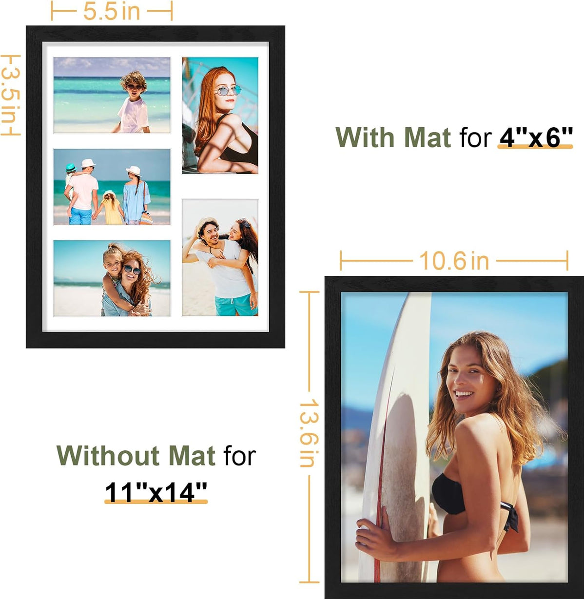 Vittanly 11x14 Collage Picture Frame, Displays 5Pcs 4x6 Pictures with Mat, Picture Frames Collage