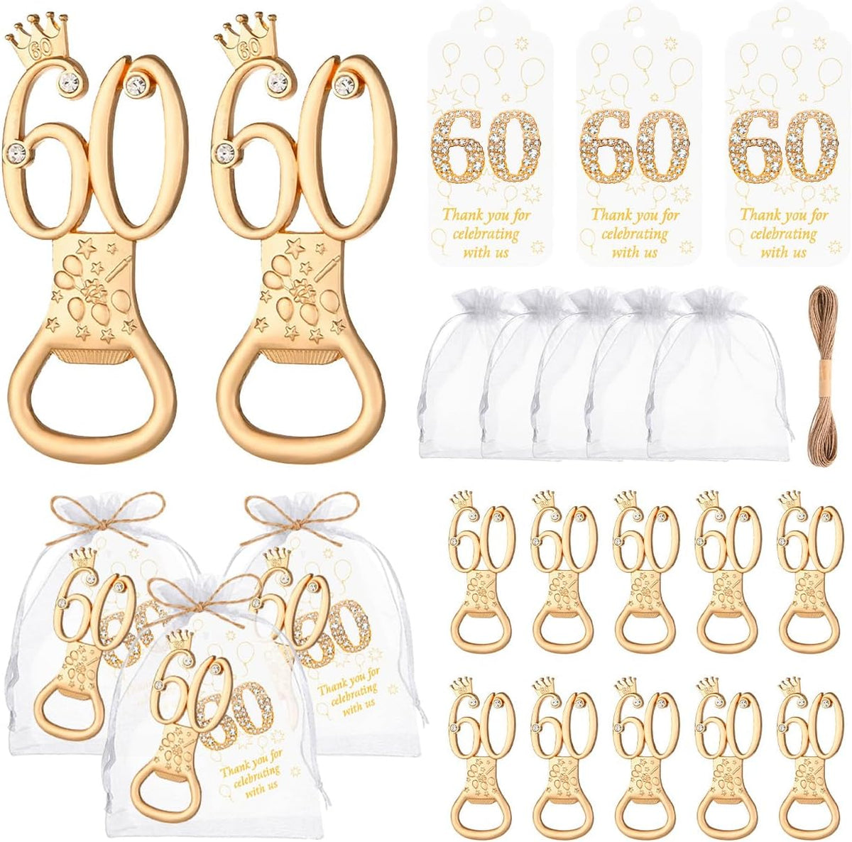 50Pcs 60th Birthday Bottle Opener Set 60th Birthday Party Favors 60th Golden Bottle Openers