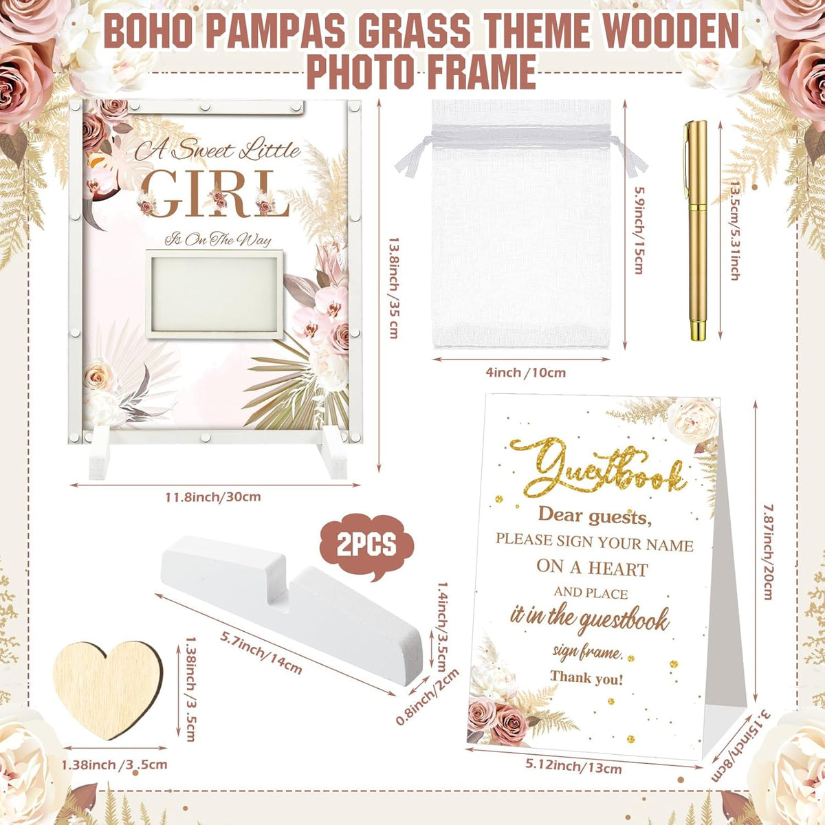 65 Pcs Baby Shower Guest Book Alternatives He or She Gender Reveal Boho Flower Baby Shower