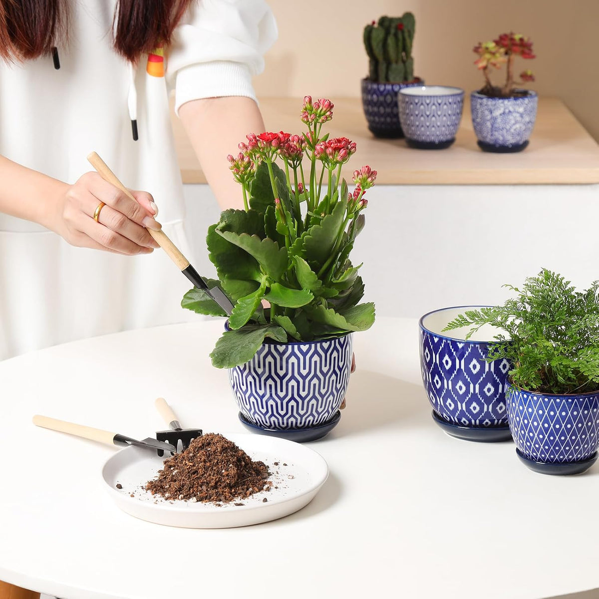 Selamica Ceramic Plant Pots, 4.6 Inch Flower Pots for Indoor Plants, Succulent Pots with Drainage