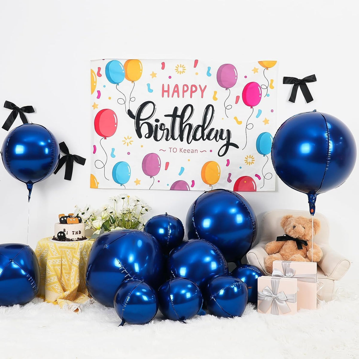 12Pcs Navy Blue Round Foil Balloons, 22" 15" 10" 4D Helium Ball Balloon, Metallic Blue Foil Balloon