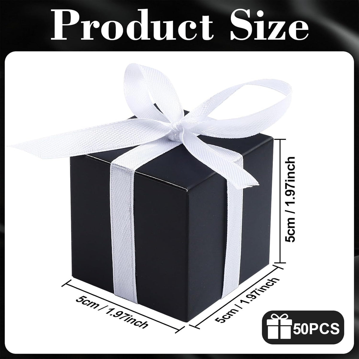 COCPOK 50 Pack Black Gift Boxes, 2x2x2 inch Gift Box, Small Candy Boxes with Lids and Ribbons