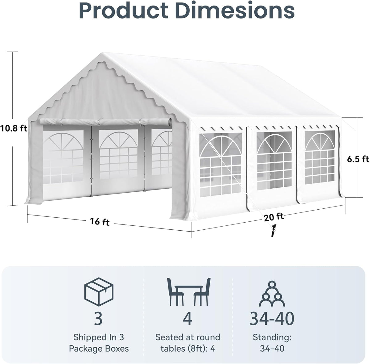 PHI VILLA 20'x16' Outdoor Heavy Duty Party Tent Large Commercial Canopy Wedding Event Shelter with