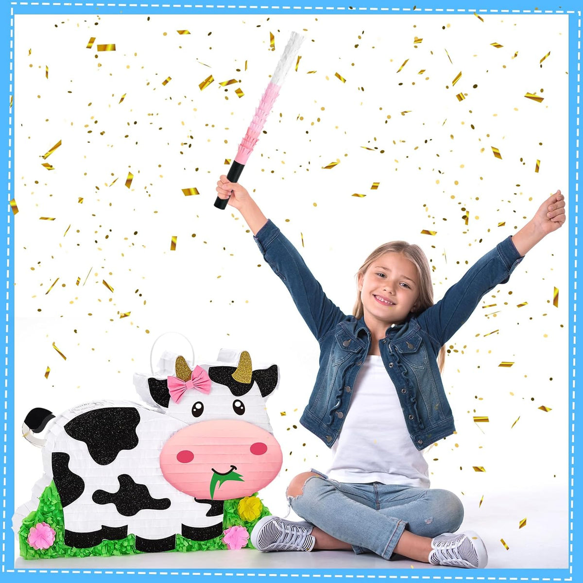 WERNNSAI Dairy Cow Piñata - Farm Animal Party Game Cow Pinata for Girls Birthday Party Decorations