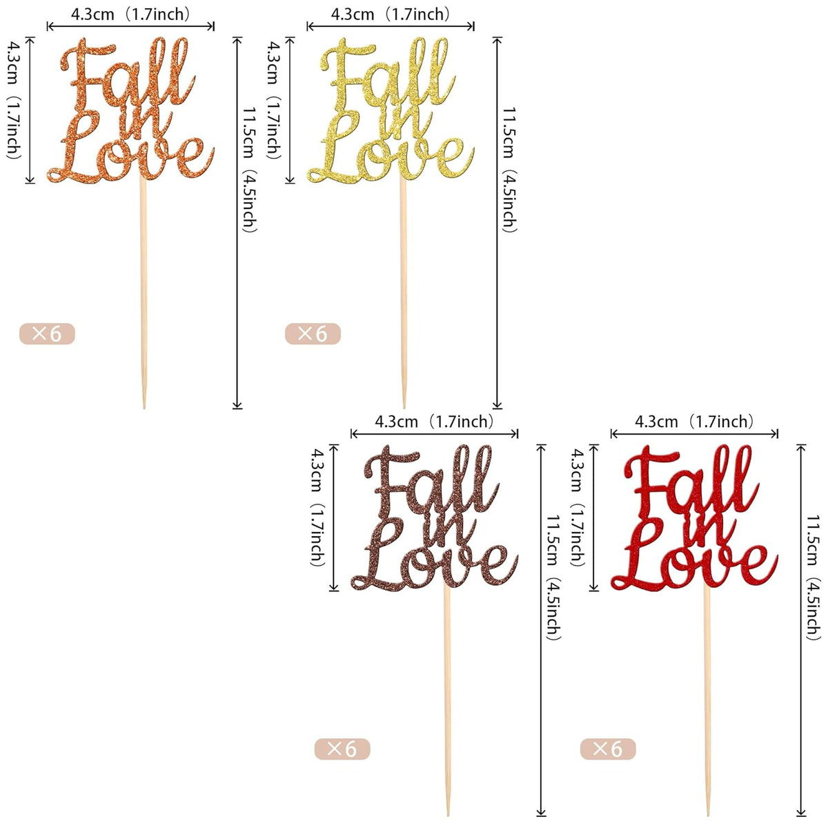 24 PCS Fall in Love Cupcake Toppers Glitter Fall Theme Bridal Shower Cupcake Picks for Autumn