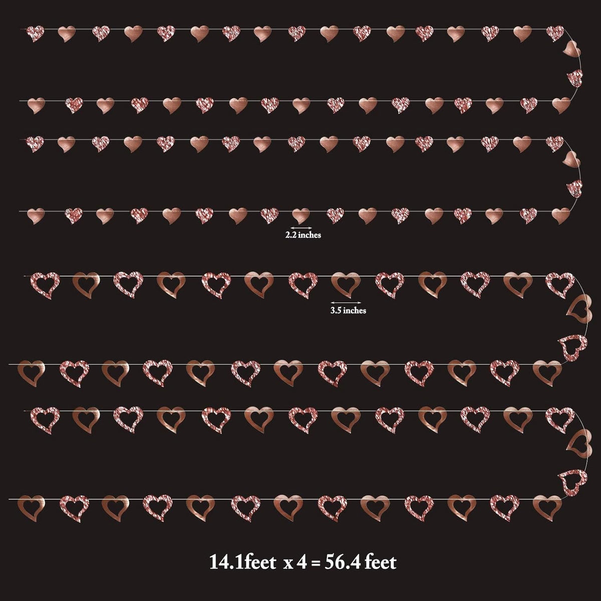 Cheerland Rose Gold Heart Garland Glitter Valentine Day Mothers Day Wedding Engagement Anniversary
