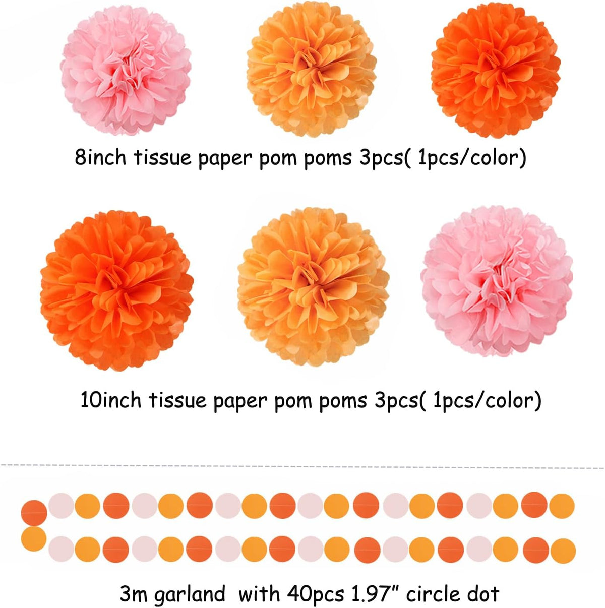 Pink-Orange Groovy Party-Decorations Pom-Poms Streamers - 23pcs Fall Autumn Thanksgiving Harvest