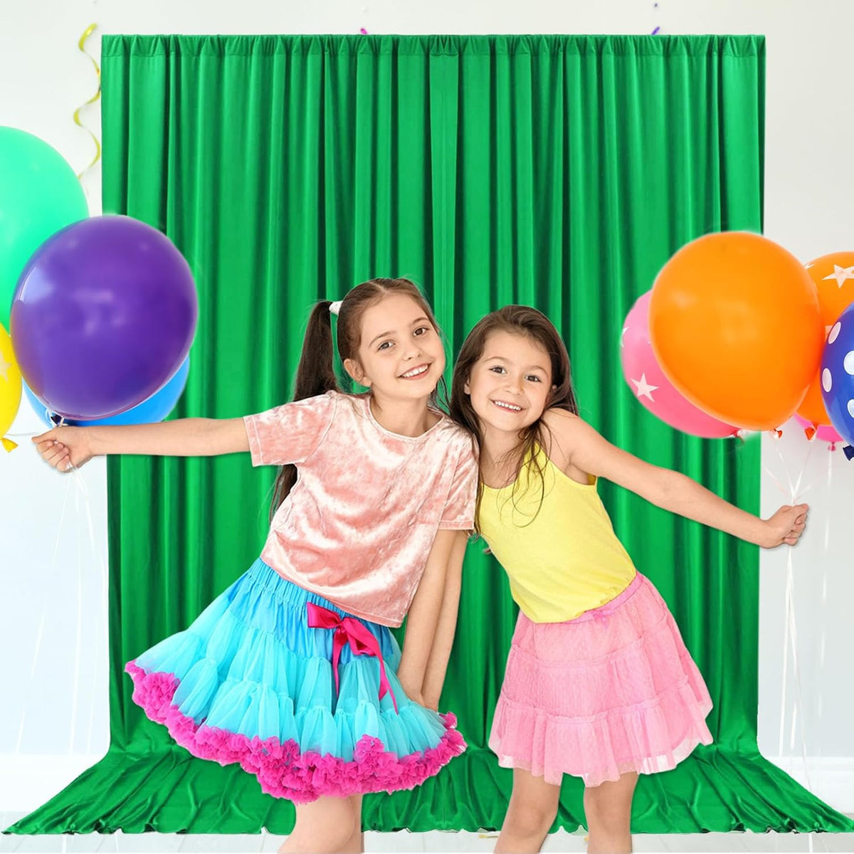 10ft x 10ft Grass Green Backdrop Curtains for Parties, Fabric Satin Background Curtain with Rod