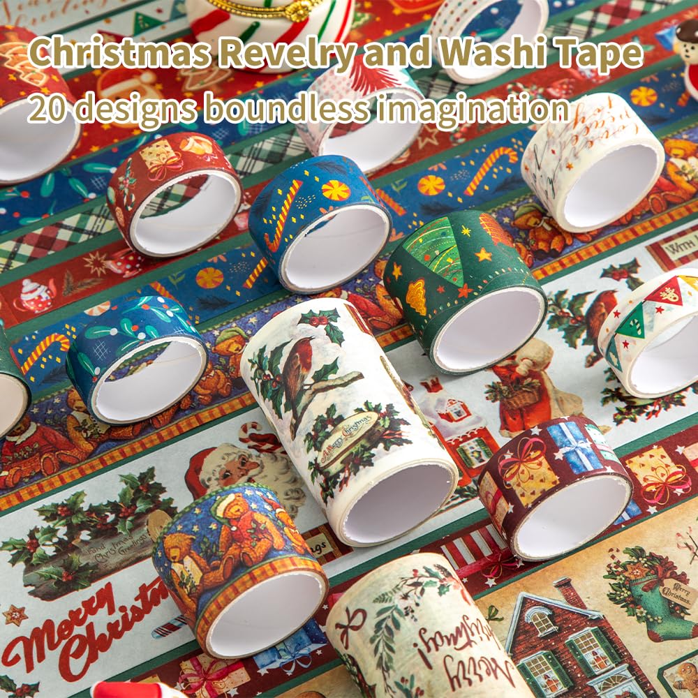 20 Rolls Christmas Theme Washi Tape Set, Writable Decorative Tapes for Scrapbooking, Bible