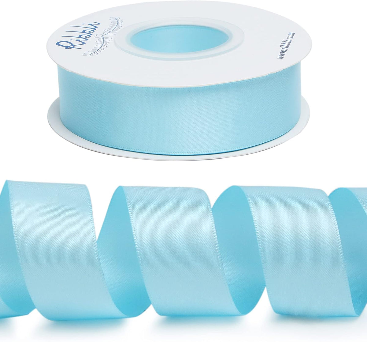 Ribbli Light Blue Double Faced Satin Ribbon,1” x Continuous 25 Yards,Use for Bows Bouquet,Gift