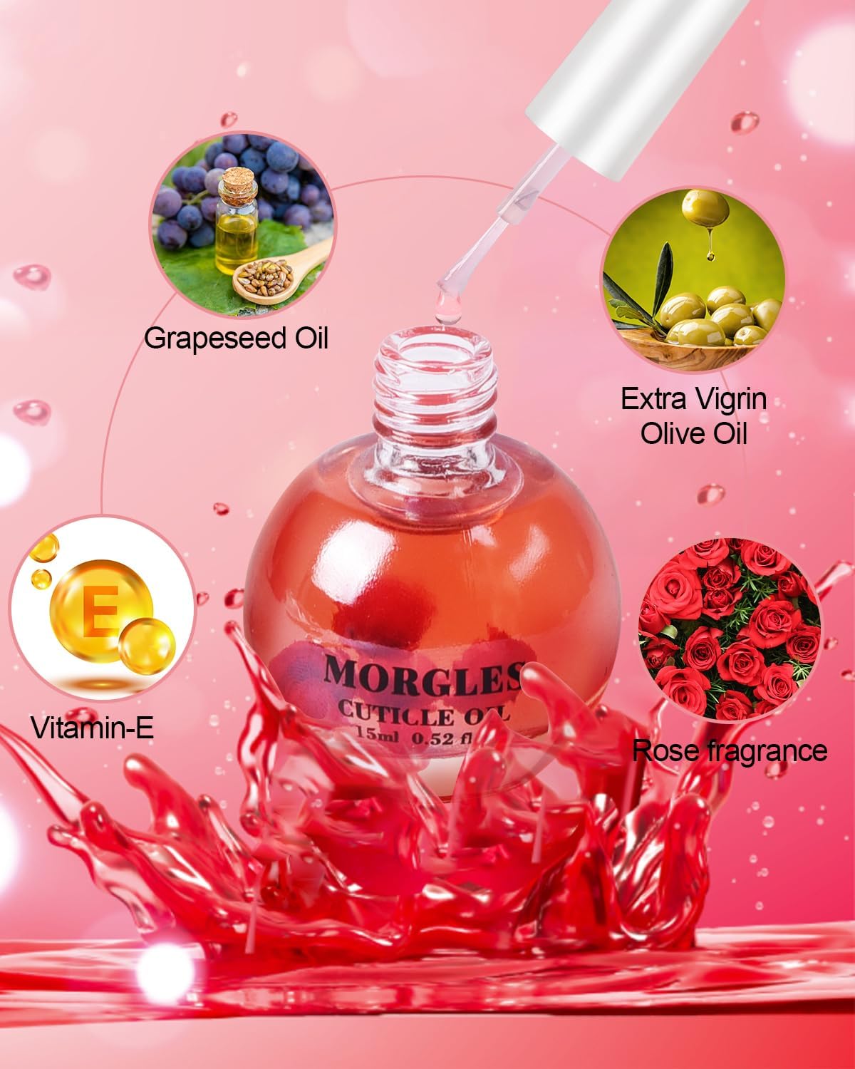 MORGLES Cuticle Remover Kit, 100/180 Nail File and Nail Buffer Blocks, 1 Pcs Rose Cuticle Oil and