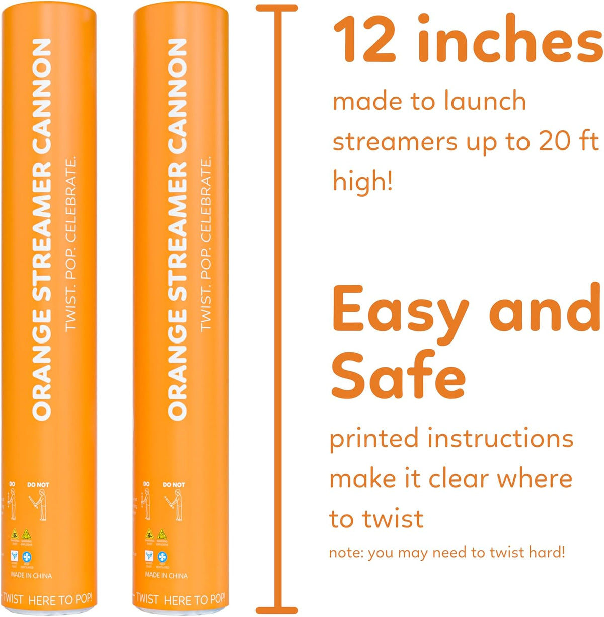 2 Pack Streamer Cannon Confetti Poppers | Biodegradable Orange Confetti | TUR Party Supplies |