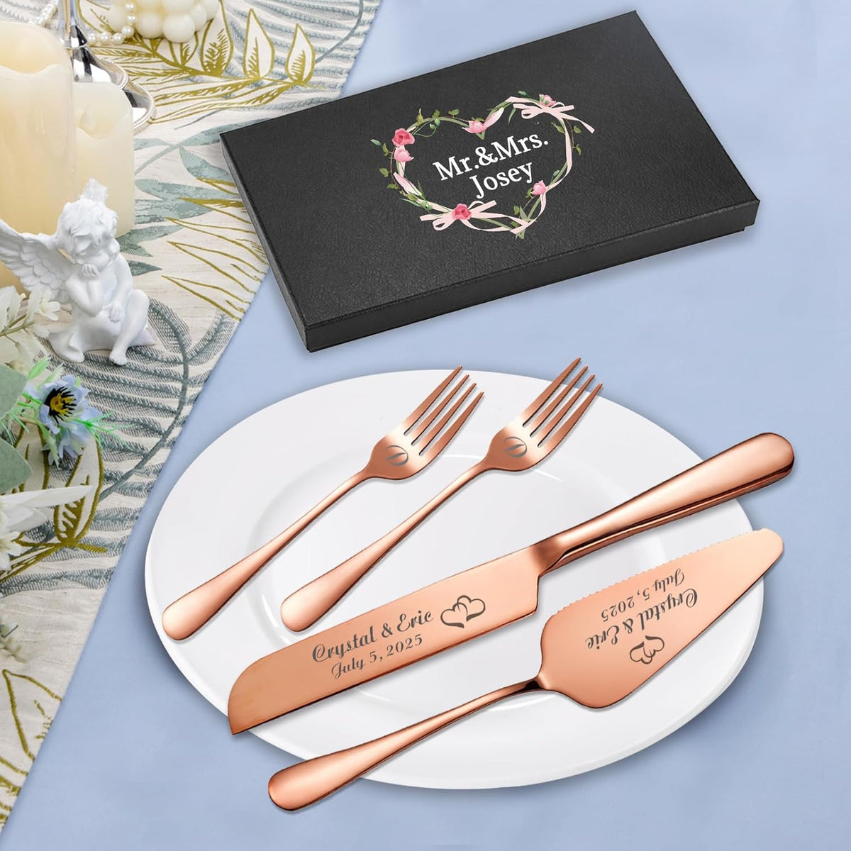 Personalized Wedding Cake Knife and Server Set, Custom Names Cake Cutting Set with Stainless Steel