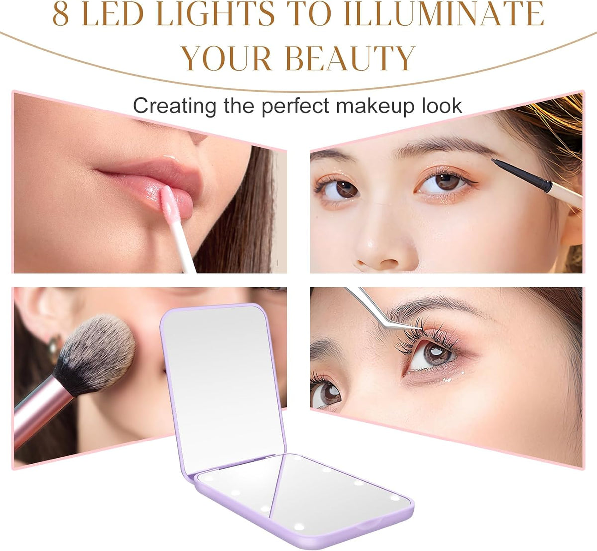 Compact Mirror, 1X/3X Magnification LED Pocket Mirror with Nternal BIattery, Mini Mirror for Purse